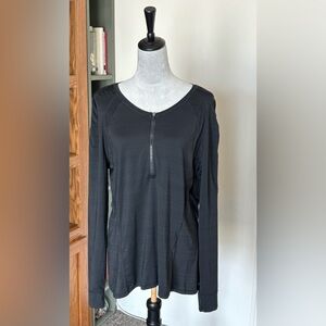 Athleta Black Long Sleeve Zip-Front Performance Tee